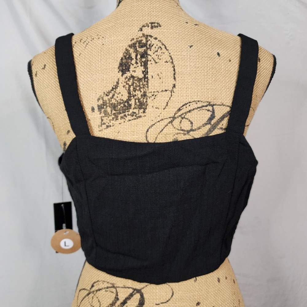 LULUS Size Large Sweet As Ever Black Button Front Sleeveless Festival Crop Top - Picture 4 of 8